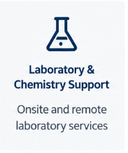 Logo for Laboratory & Chemistry Support with text about onsite and remote laboratory services.