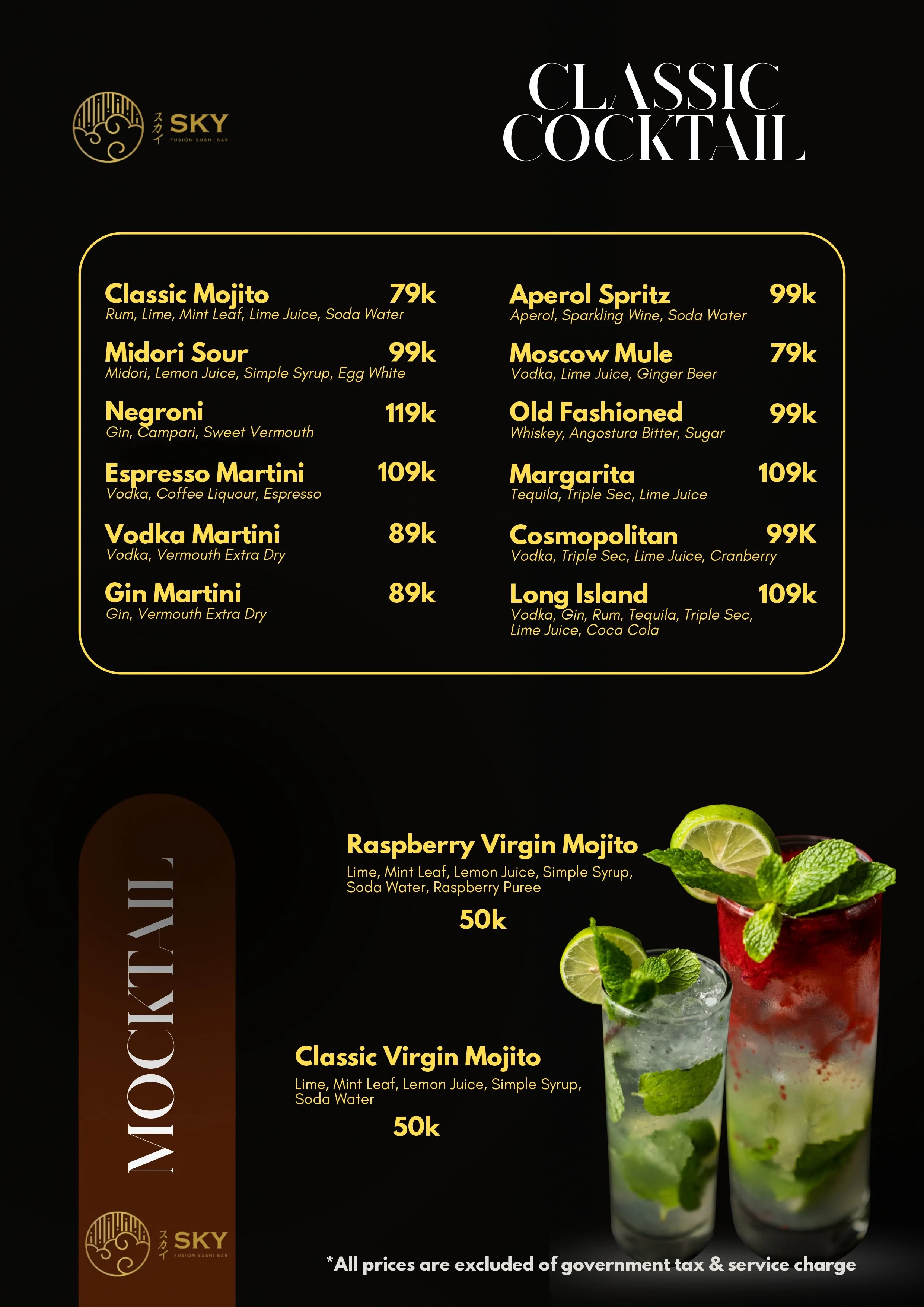 Sky Sushi Menu - Page 16, Classic Cocktail