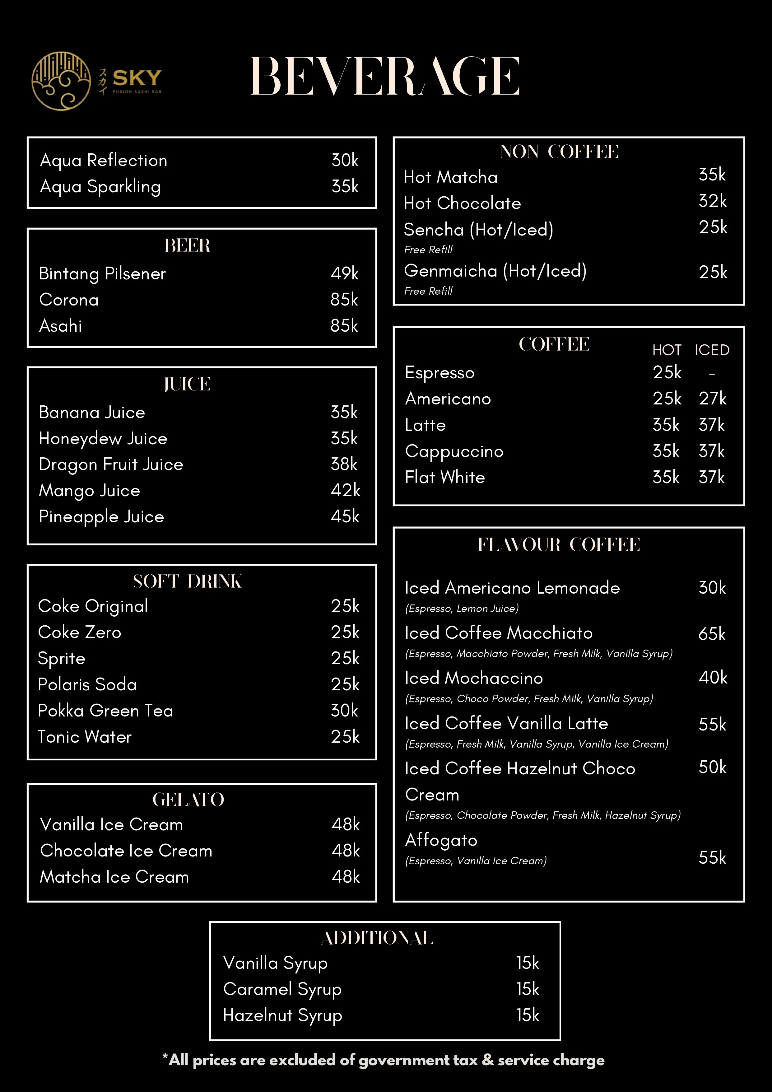 Sky Sushi Menu - Page 13, Beverage