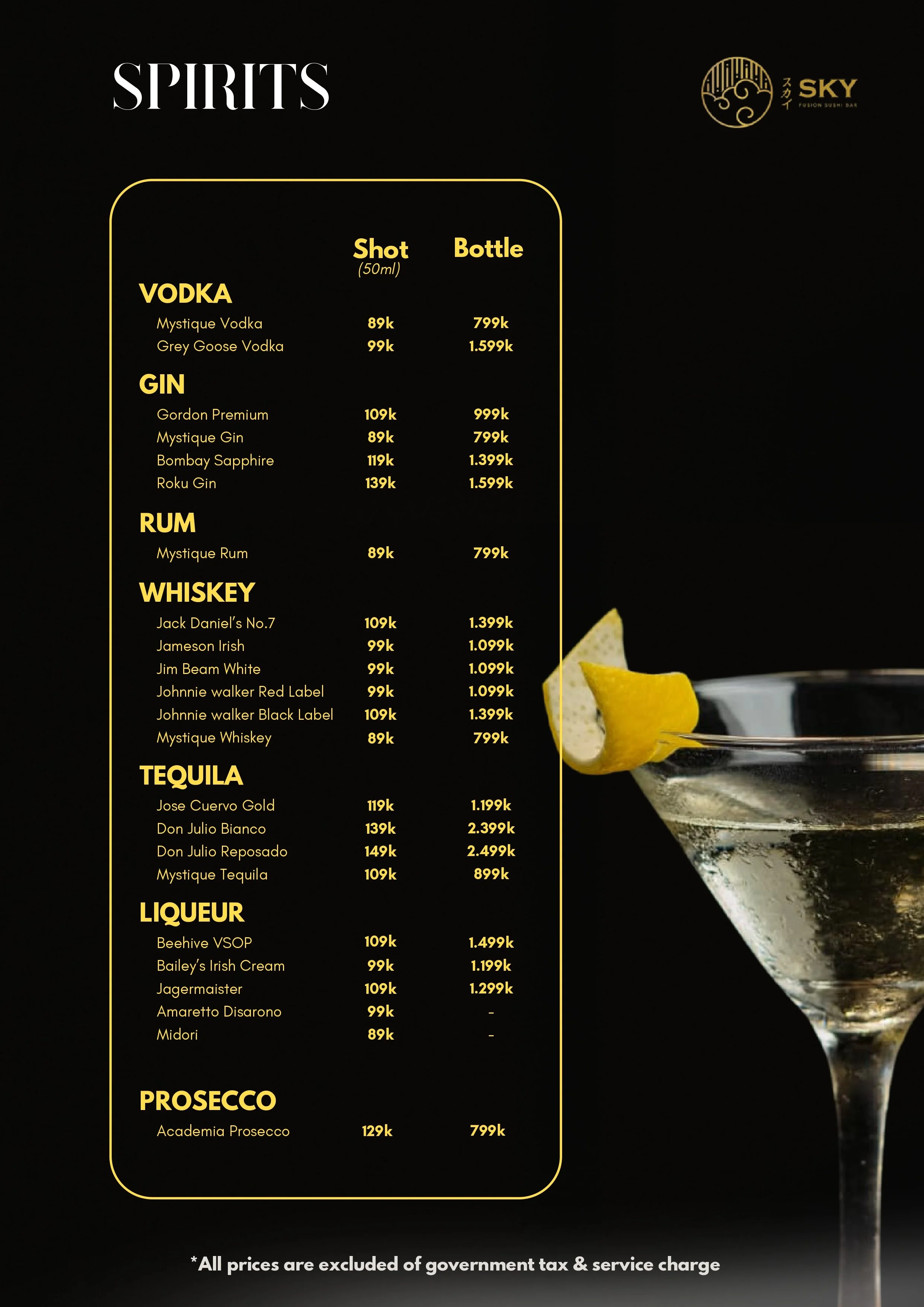 Sky Sushi Menu - Page 17, Spirits