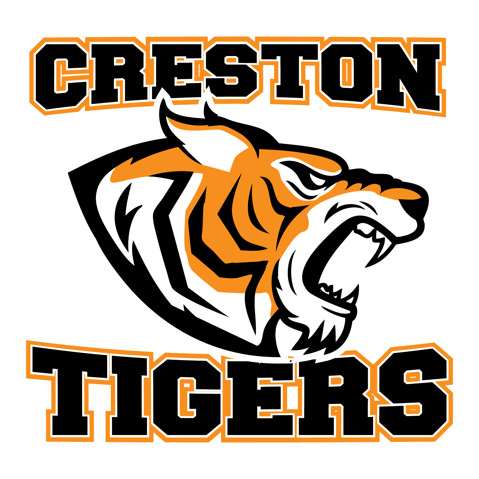 Logo of Crosston Tigers featuring a fierce tiger head with orange, black, and white colors, and bold black text with orange outlines reading "Crosston Tigers".