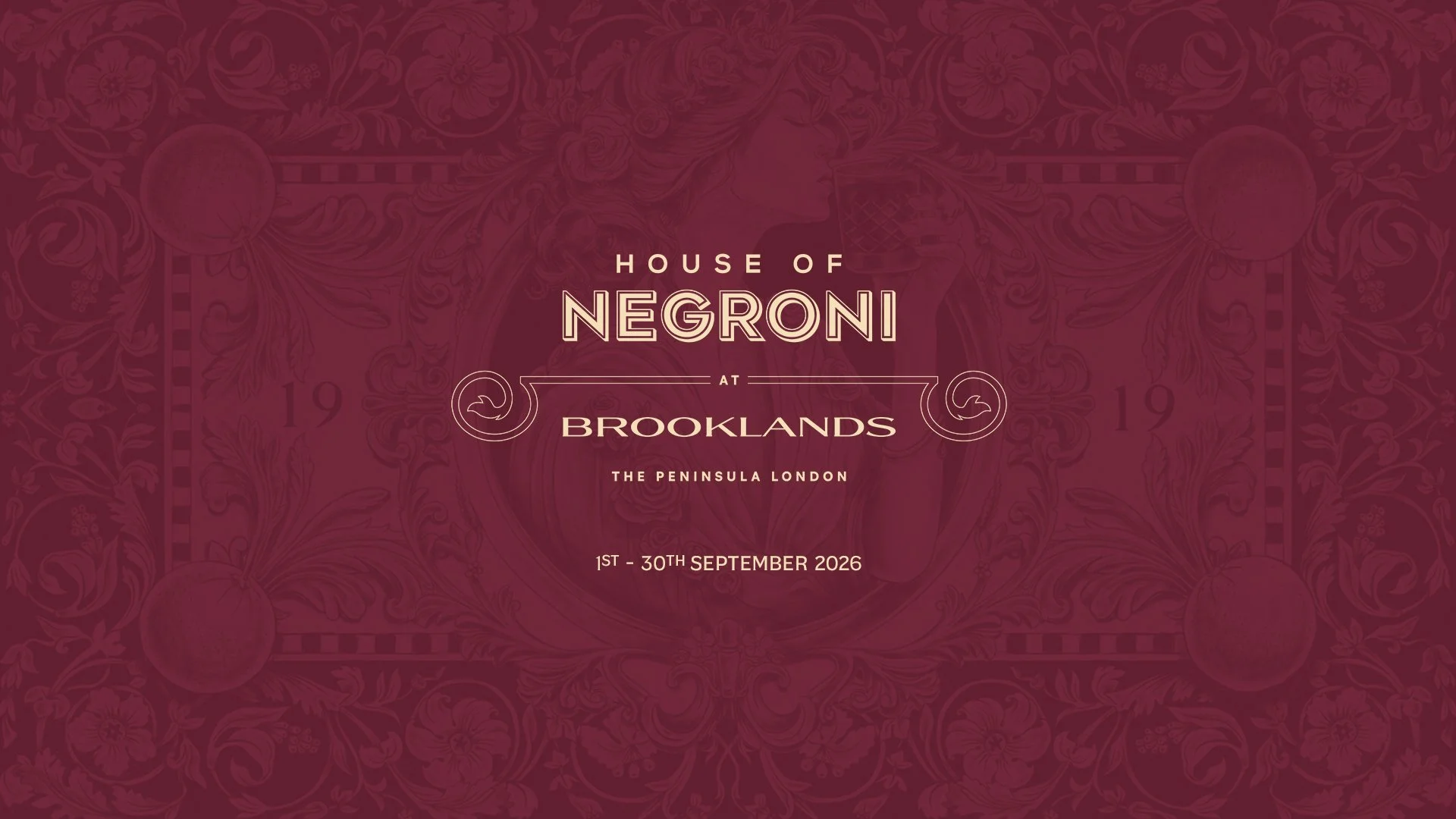 Text reading: House of Negroni at Brooklands, The Peninsula London from 1st to 30th September 2026