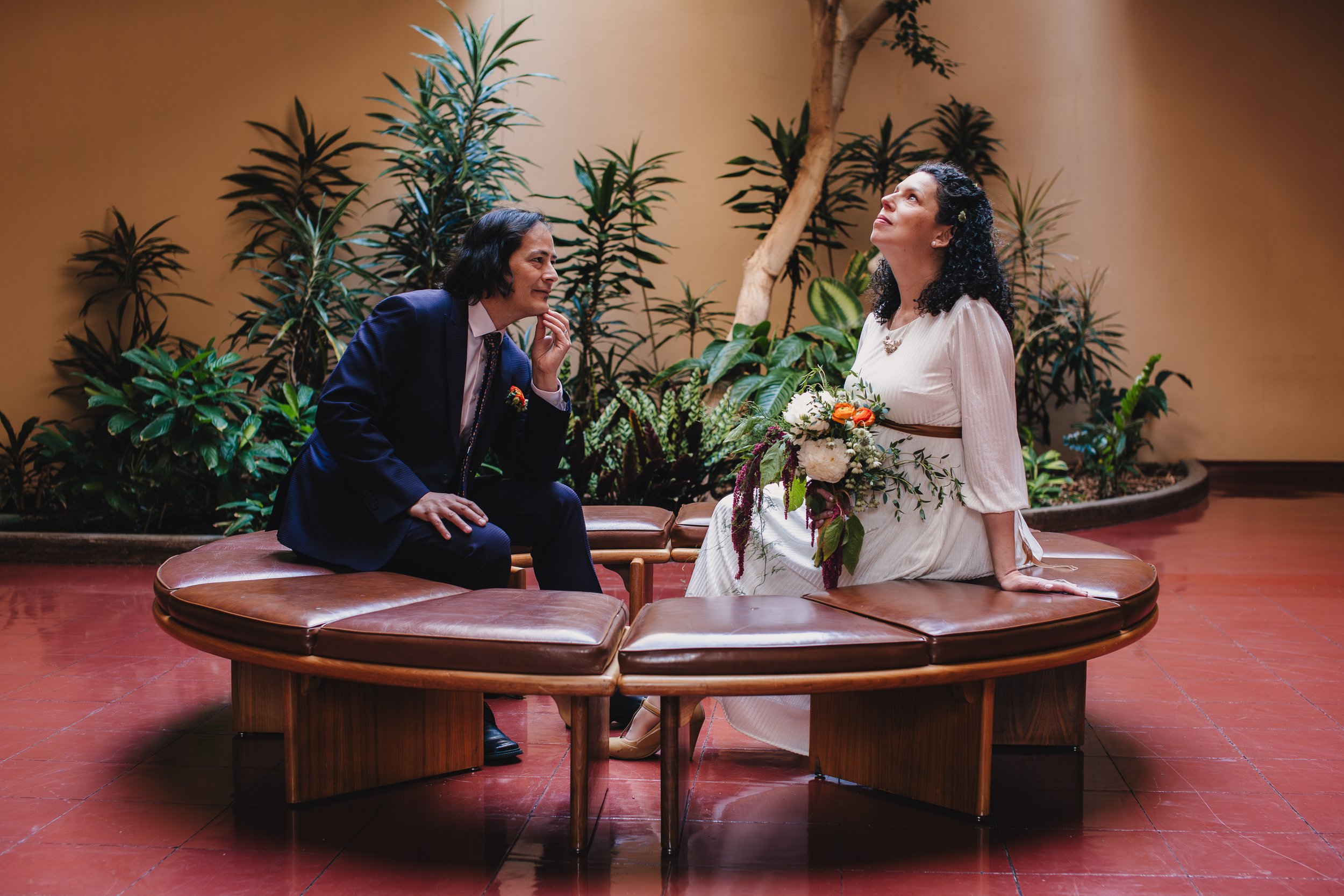 Editorial style portrait of newlyweds in Marin Civic Center