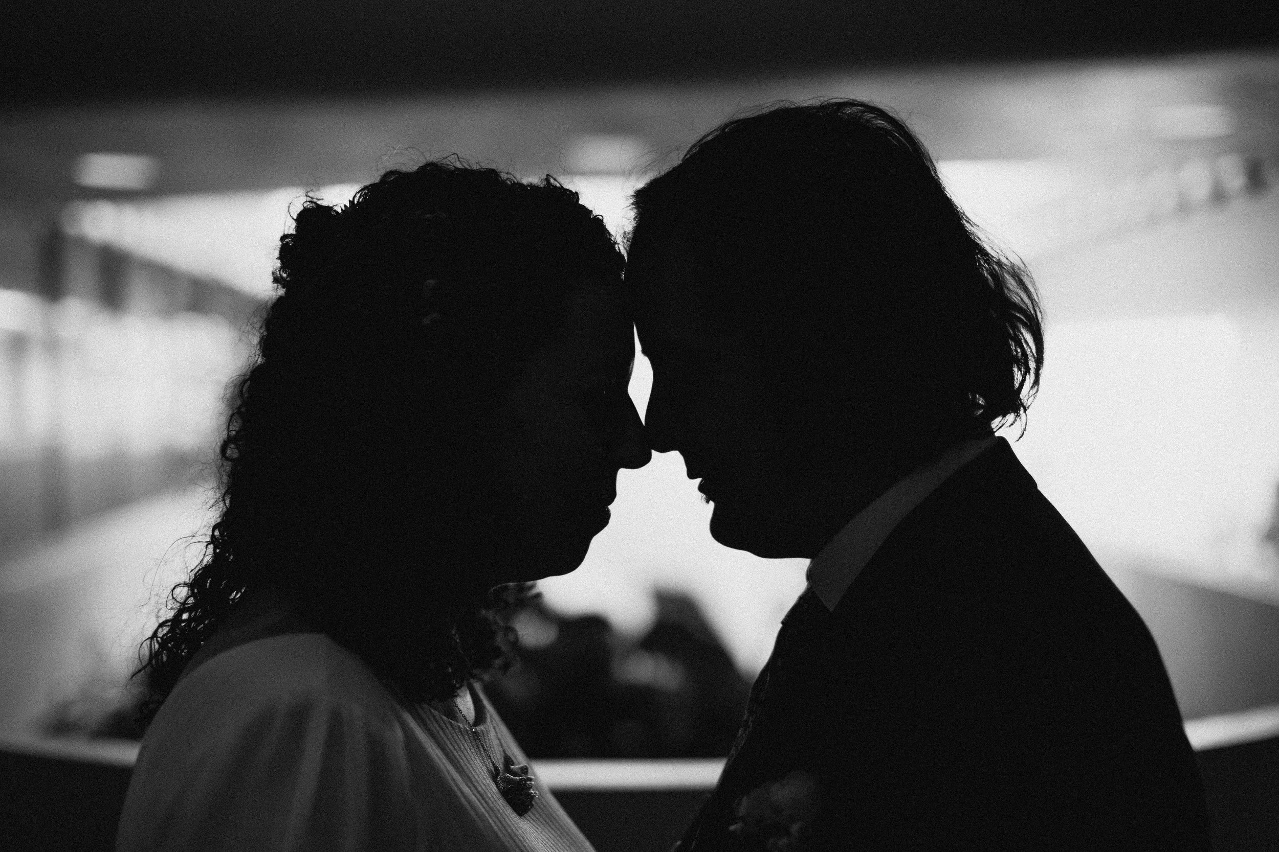 Silhouette of a couple in Marin Center in San Rafael 