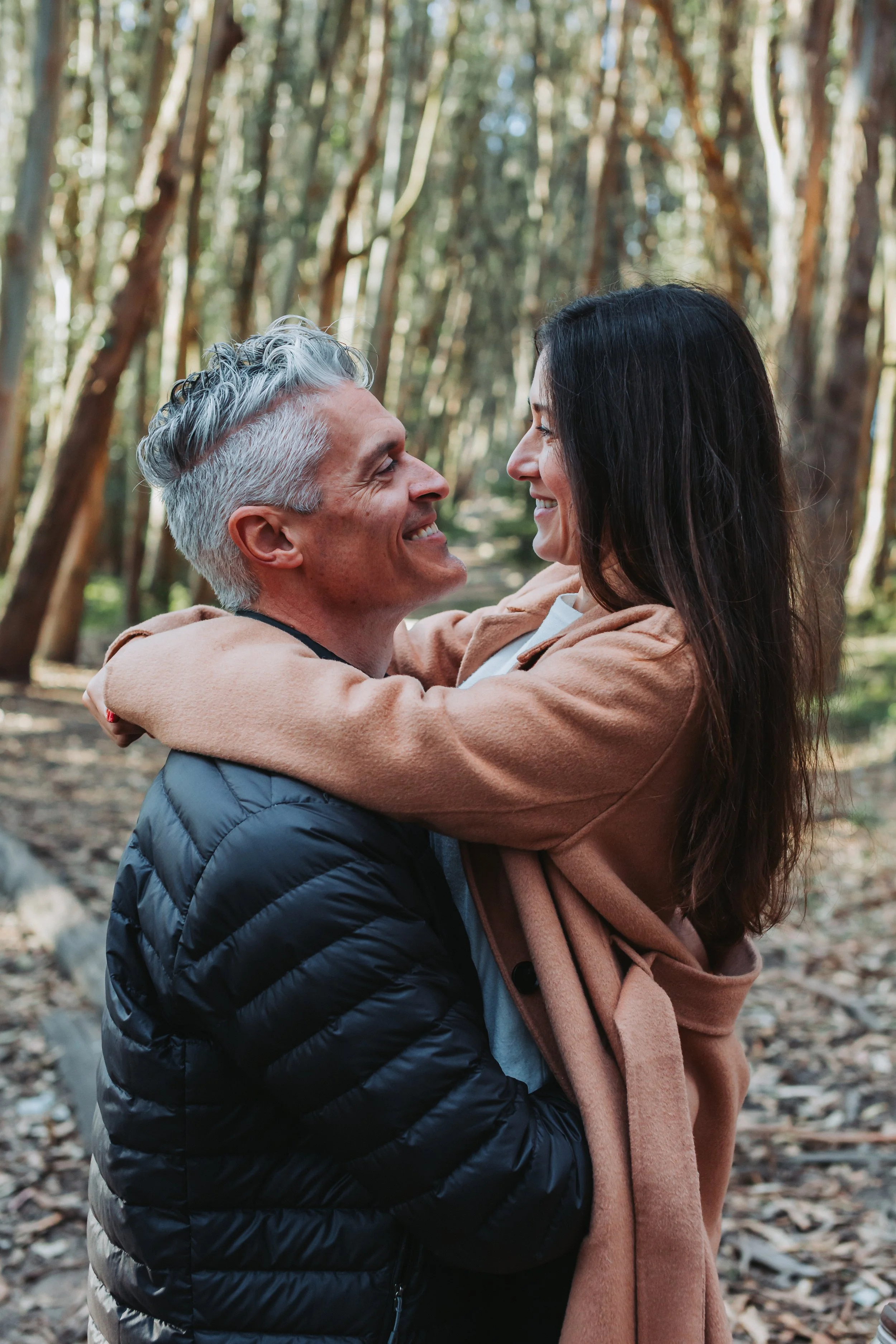 Couple embracing in Park Presidio in San Francisco