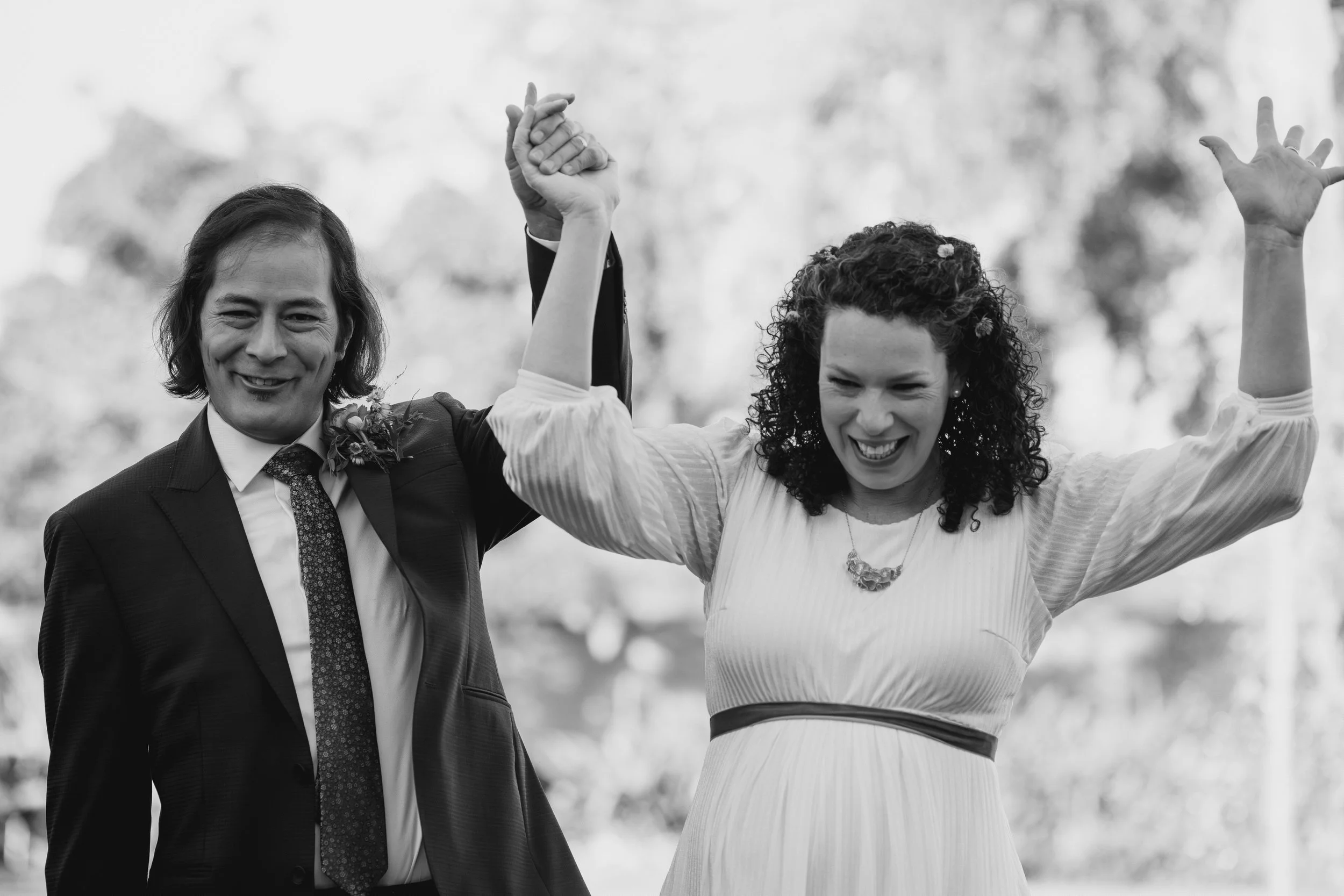 Wedding celebration after the first kiss