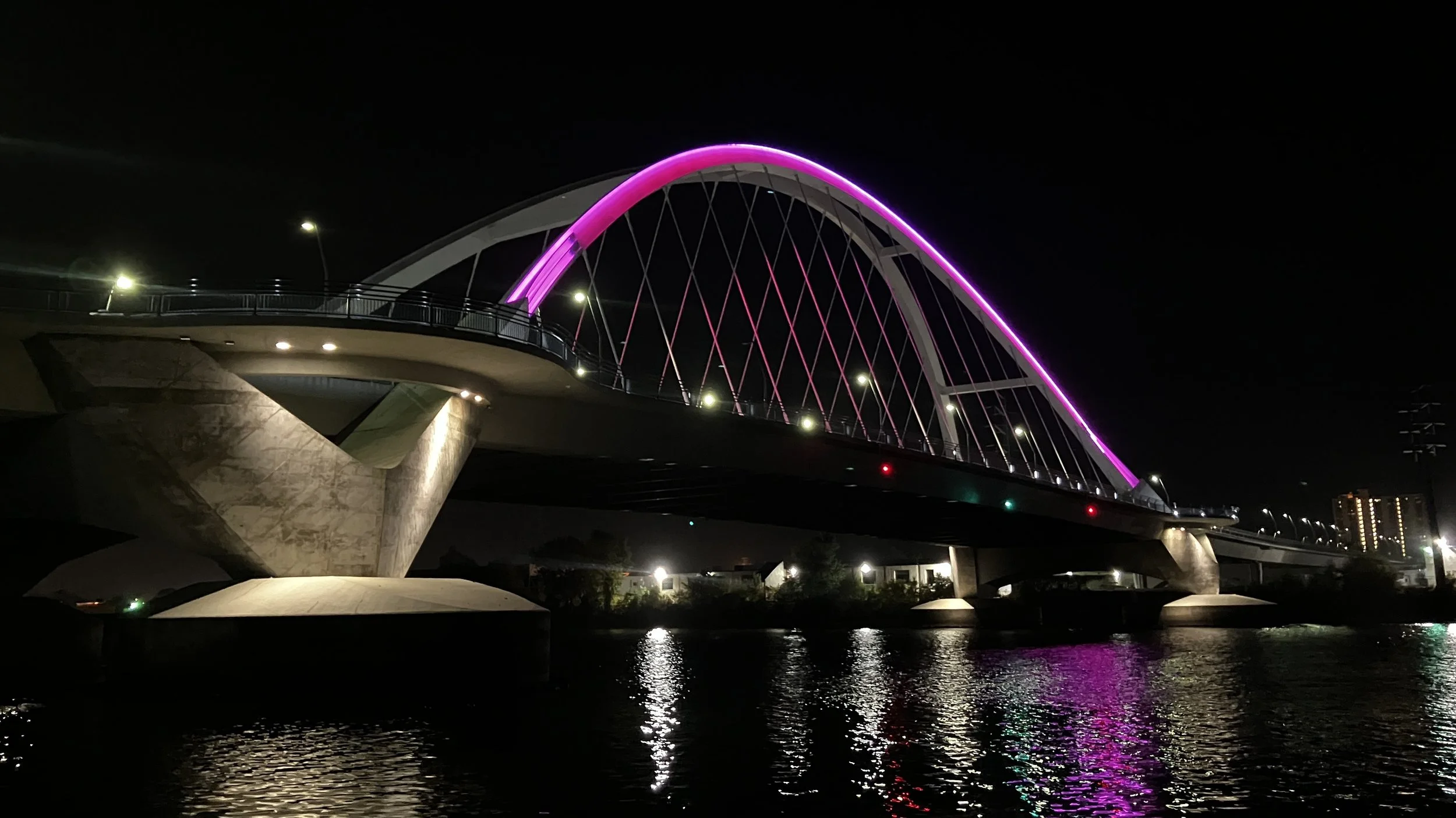 Lowry Bridge lit for breast cancer awareness.