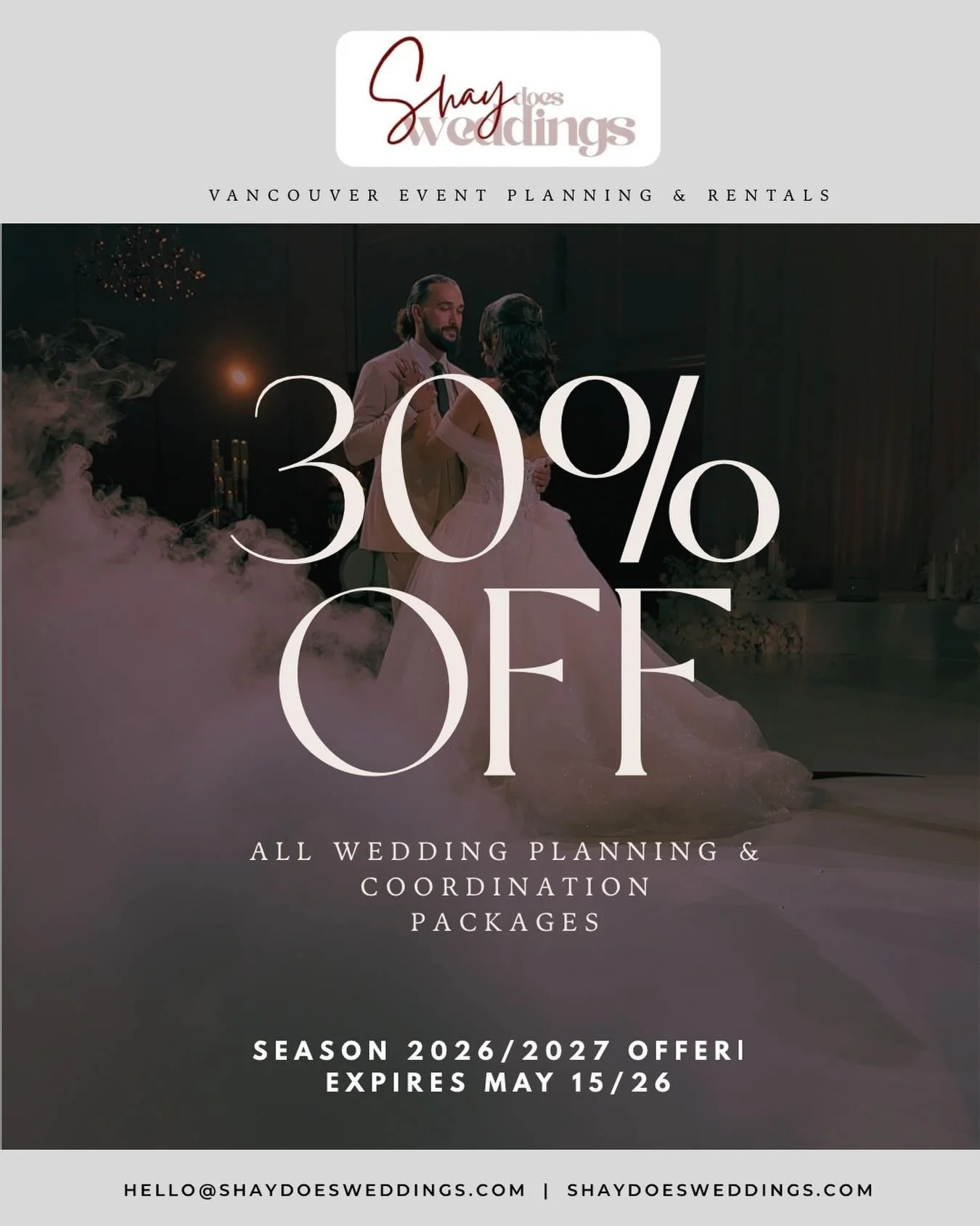 In honor of my first month in business, I&rsquo;m giving a little love back to all my future brides and grooms.

I&rsquo;m currently offering 30% OFF all planning and coordination services! If you&rsquo;ve been waiting for a sign to book your planner
