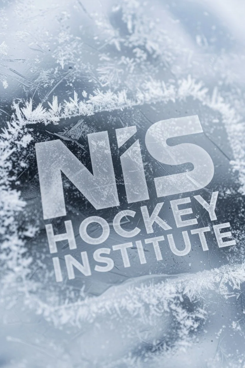 Close-up of a frosted window with the NIS Hockey Institute logo.