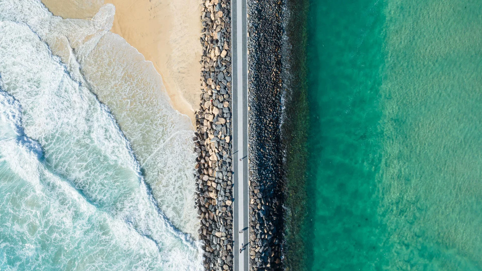 Top down aerial image of the groin at Tallebudgera Creek.
