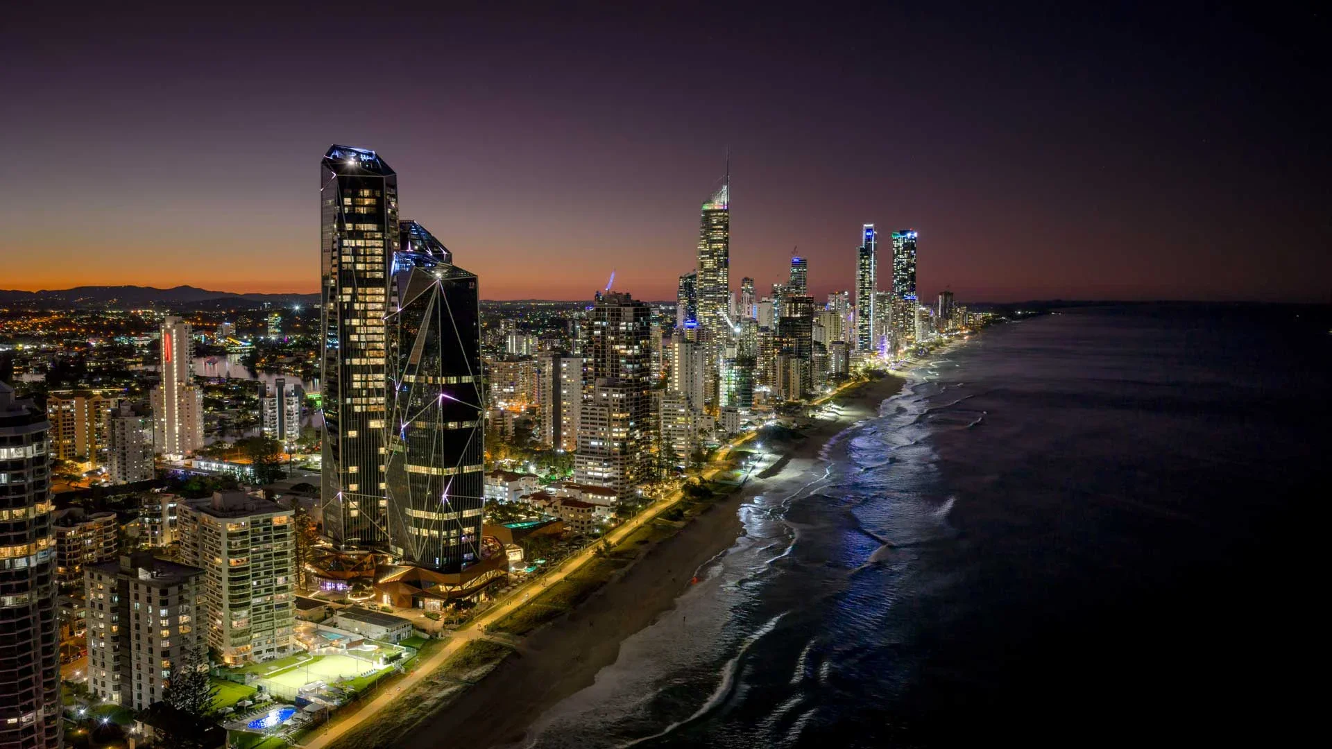 Gold Coast city skyline at night.