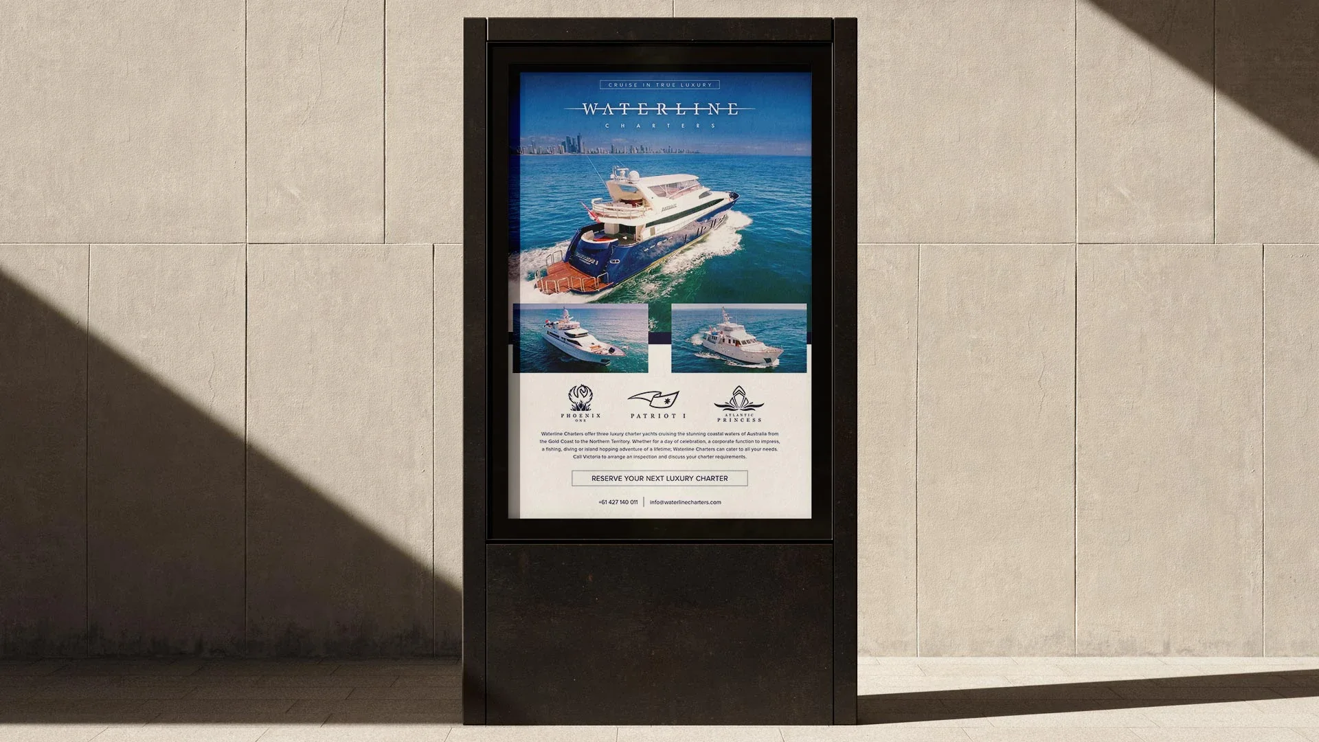 Waterline Charters outdoor and print advertisement