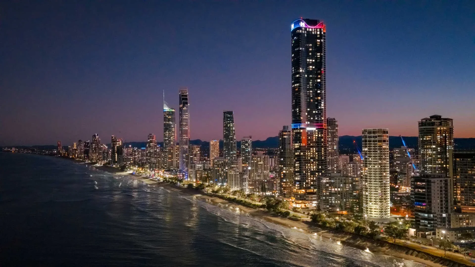 Gold Coast city skyline at night.