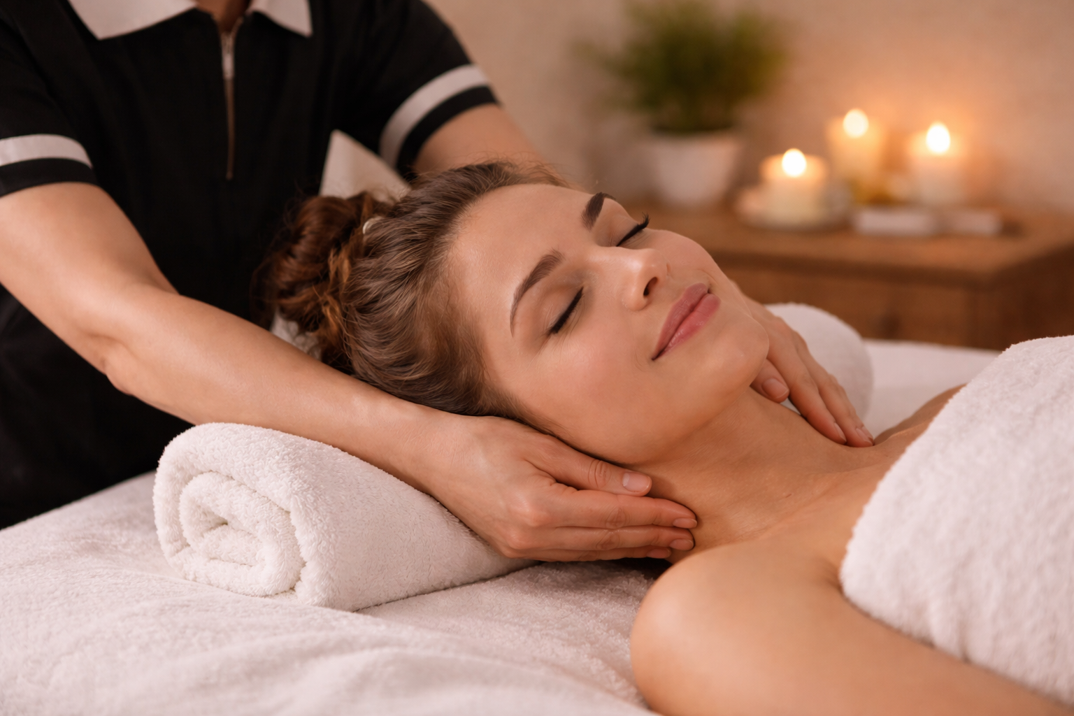 Targeted neck and shoulder pressure massage providing deep relaxation and relief