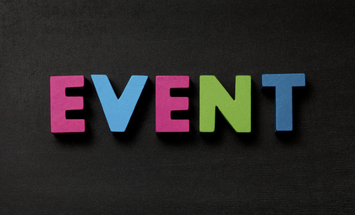 Event spelled in colorful letters against a black background