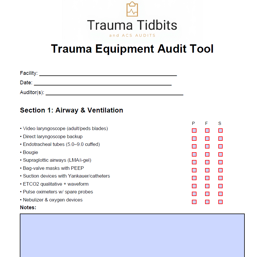 Trauma Equipment Audit Checklist