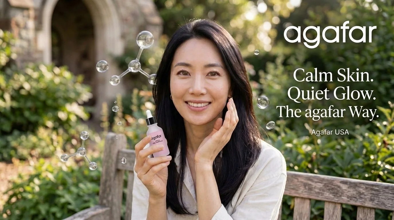 a Korean woman is holding an Agafar Vita K Pro ampoule bottle
