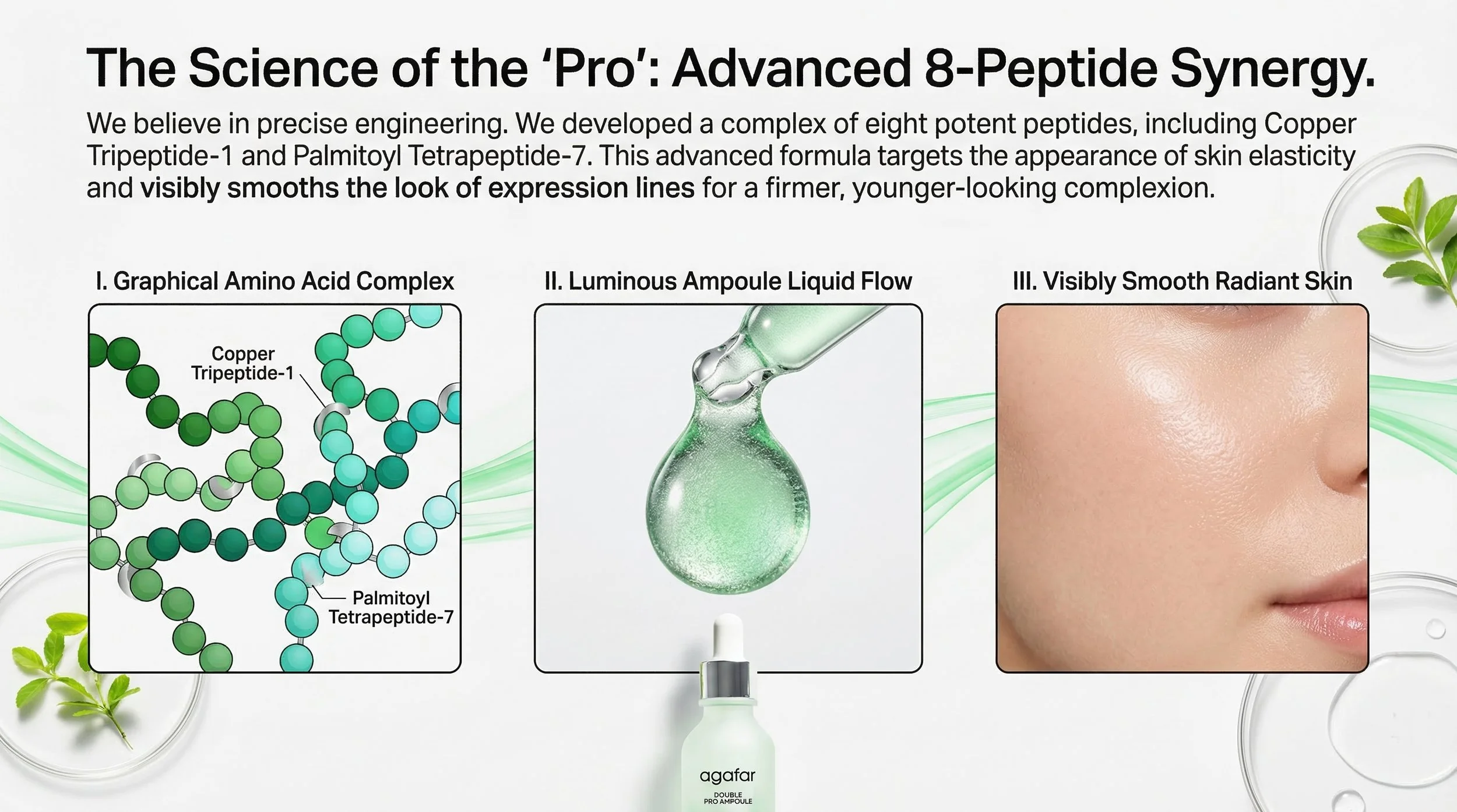 8-Peptide serum for face, firming skincare, Copper Tripeptide, smooths appearance fine lines.