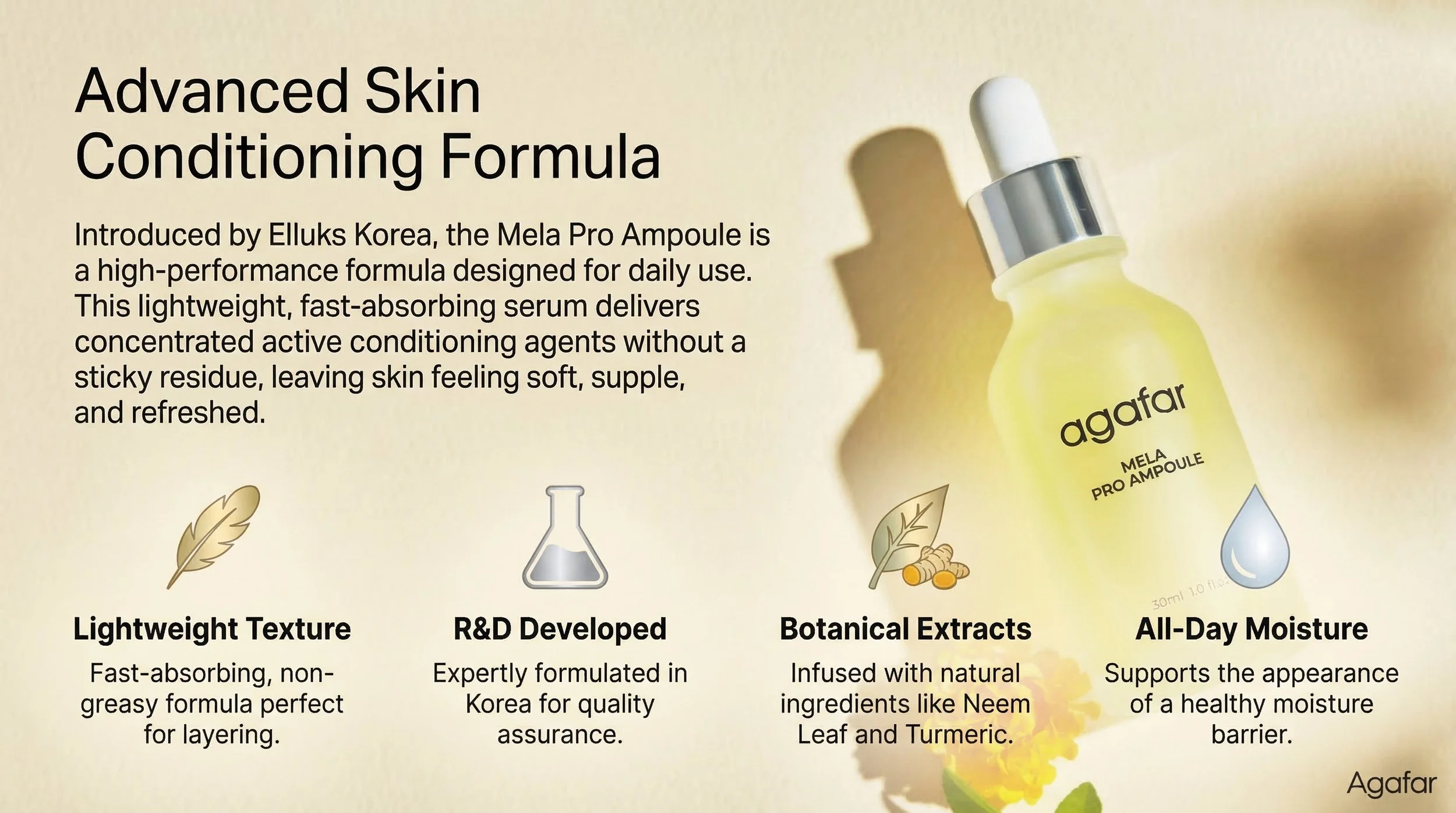 AGAFAR Mela Pro Ampoule features lightweight, non-greasy texture for daily skincare.