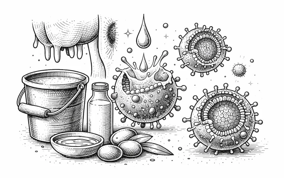 A black and white technical illustration of the EXOSOME Platform, showing the extraction of bioactive ingredients from bovine milk and botanical sources for advanced skincare.