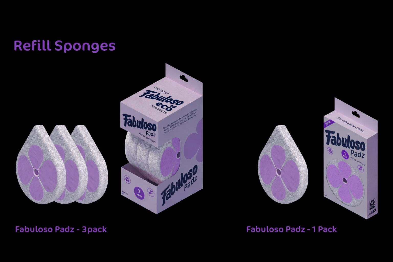 Petal shaped sponges that clip into the Wandz and get soaked with Tabz solution for detailed scrubbing in corners sinks and showers