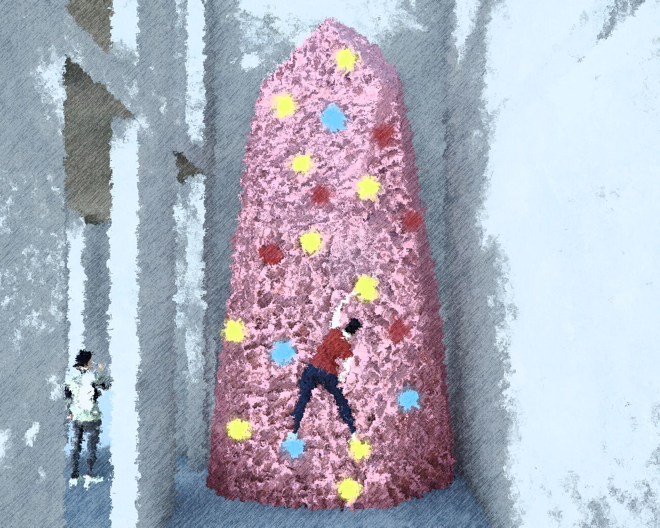 Within the previously used elevator cores the shafts get adapted in two different ways. Pictured here is a rock climbing wall