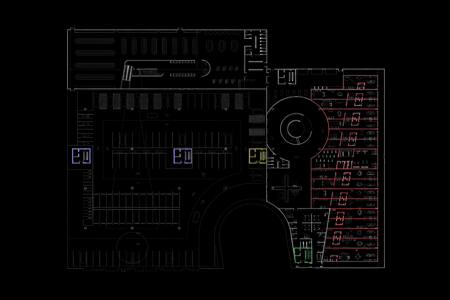 A theatrical kit of parts arranges the space into scenes