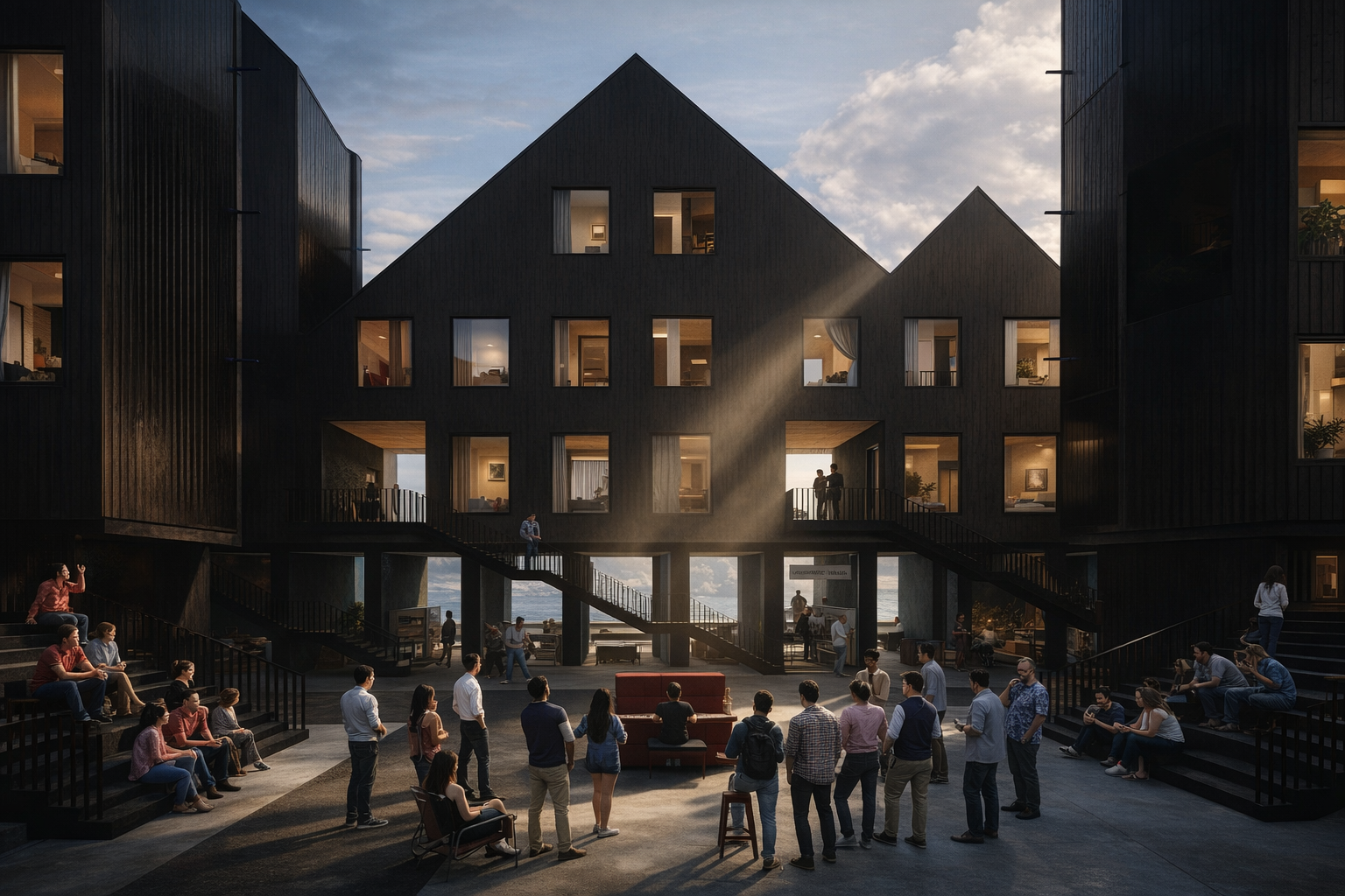 The main central spaces of the project host an event space used for the markets and other public activities