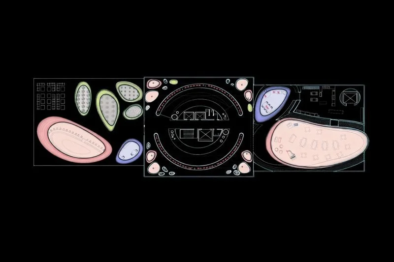 The building employs a resourceful approach to space utilization, using inflation technology to adapt spaces for various purposes, from plant growth to community gatherings