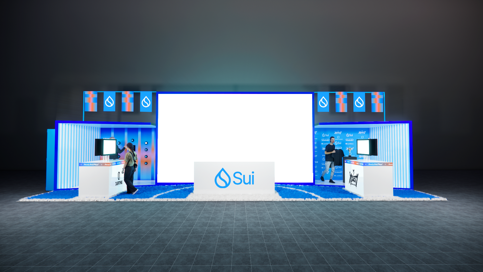 I assisted with 3D design and render production across the Impact Zone and An Evening With Sui, supporting spatial studies that translated brand energy into physical form at multiple scales