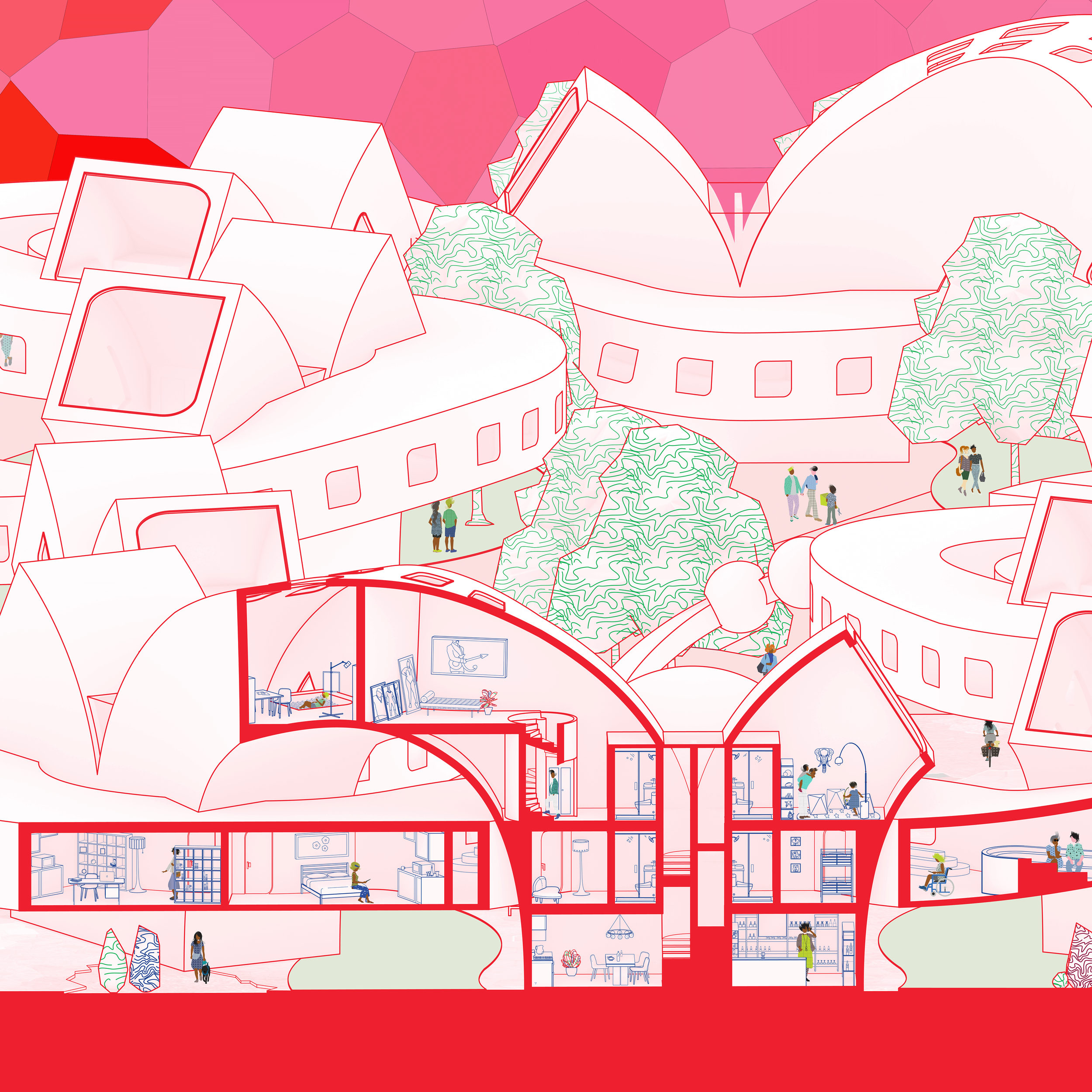 The density shown in this section isn't just about saving space; it automatically fosters a sense of community and mutual care