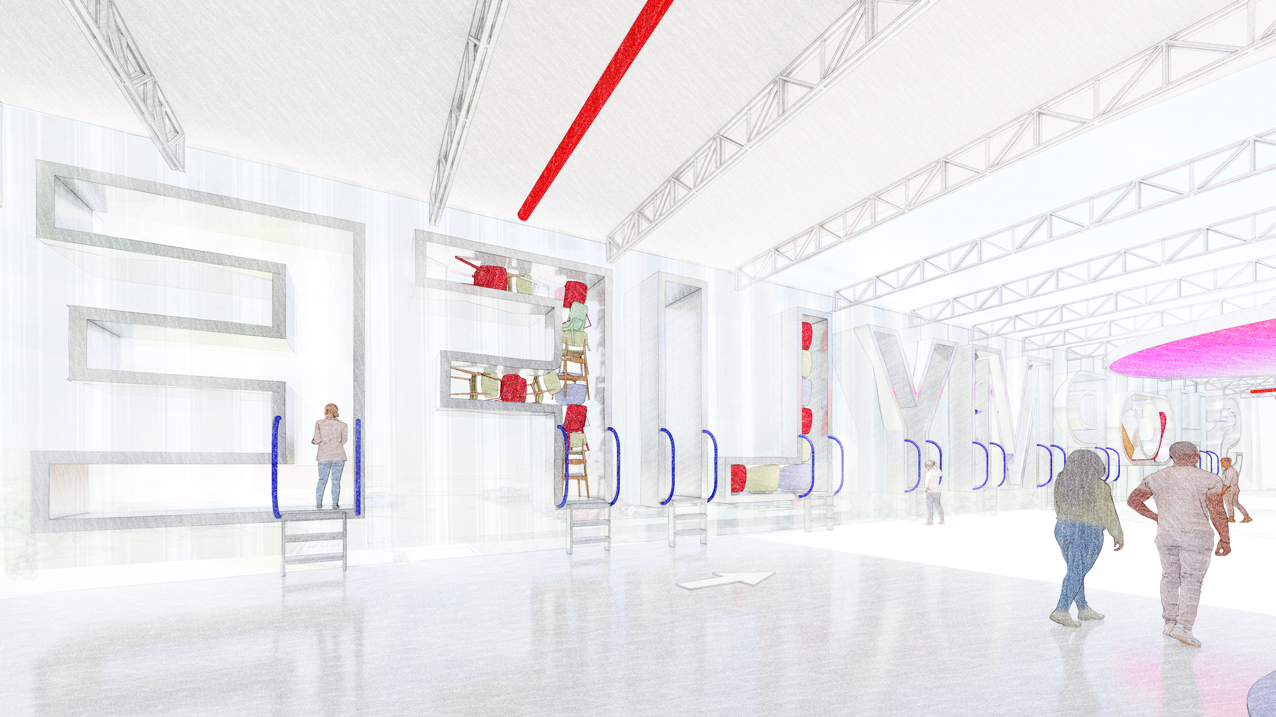 Drawing inspiration from theater, staging, and signage