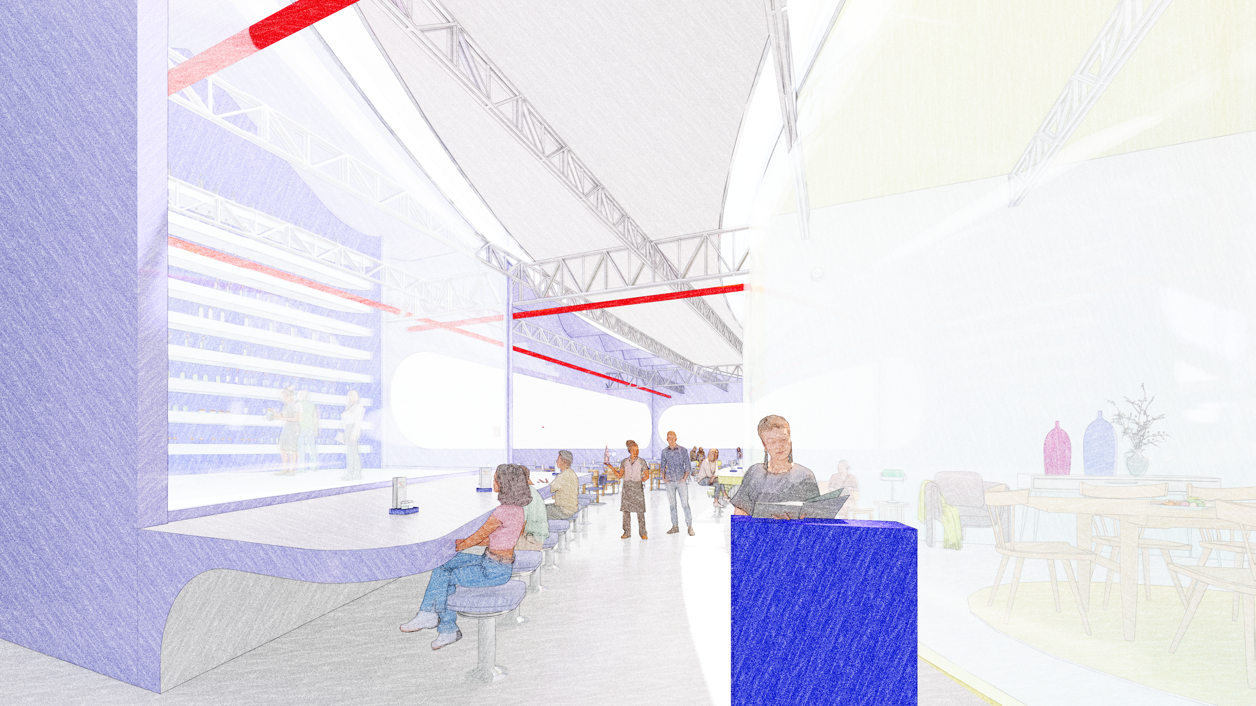 A maze-like retail loop guides visitors through unit types and scripted encounters
