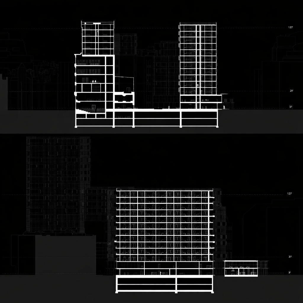 Both towers of residency flank each side of the courtyard