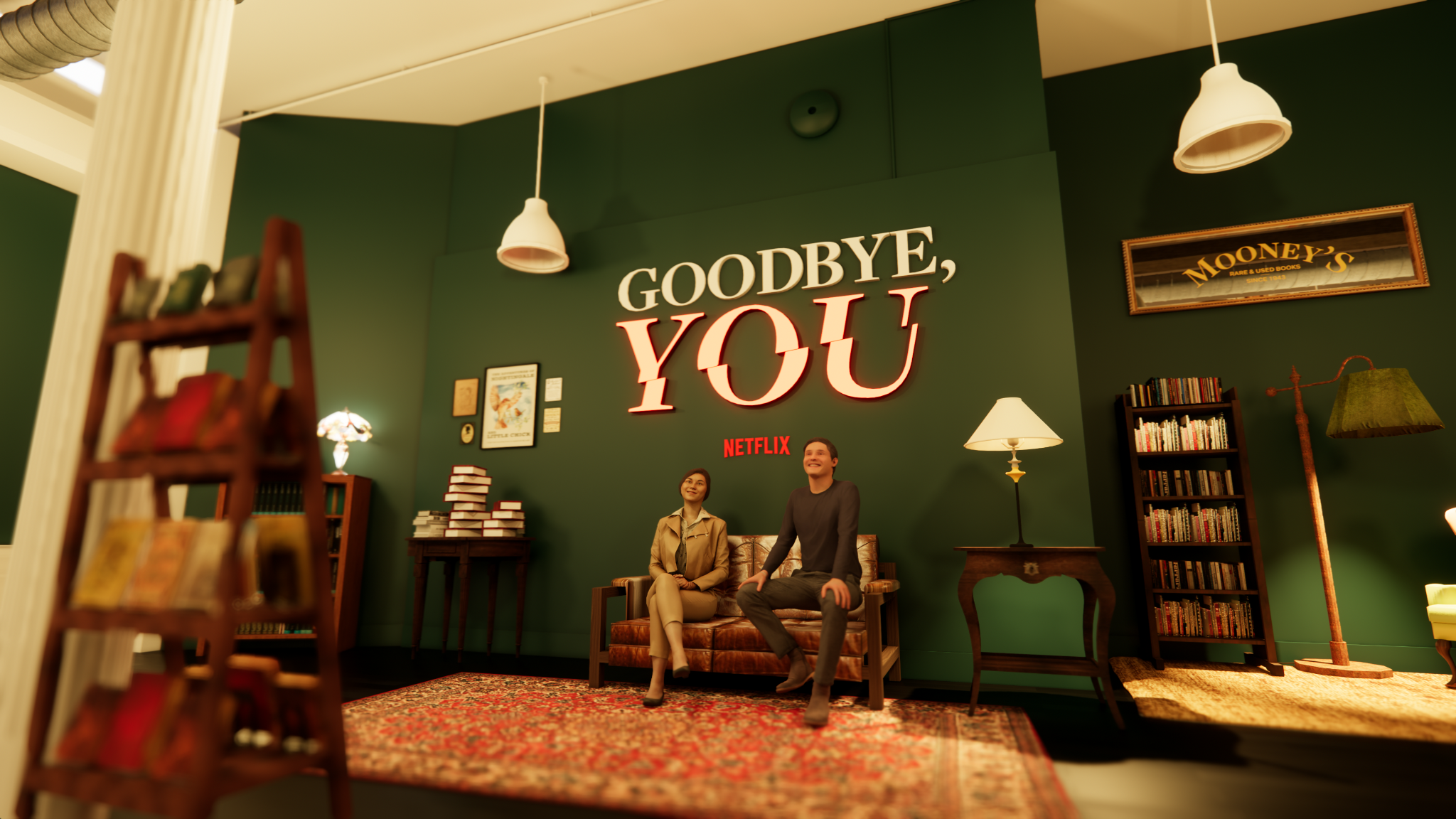 A historic bookstore wrapped in the visual language of YOU to pull fans off the street.