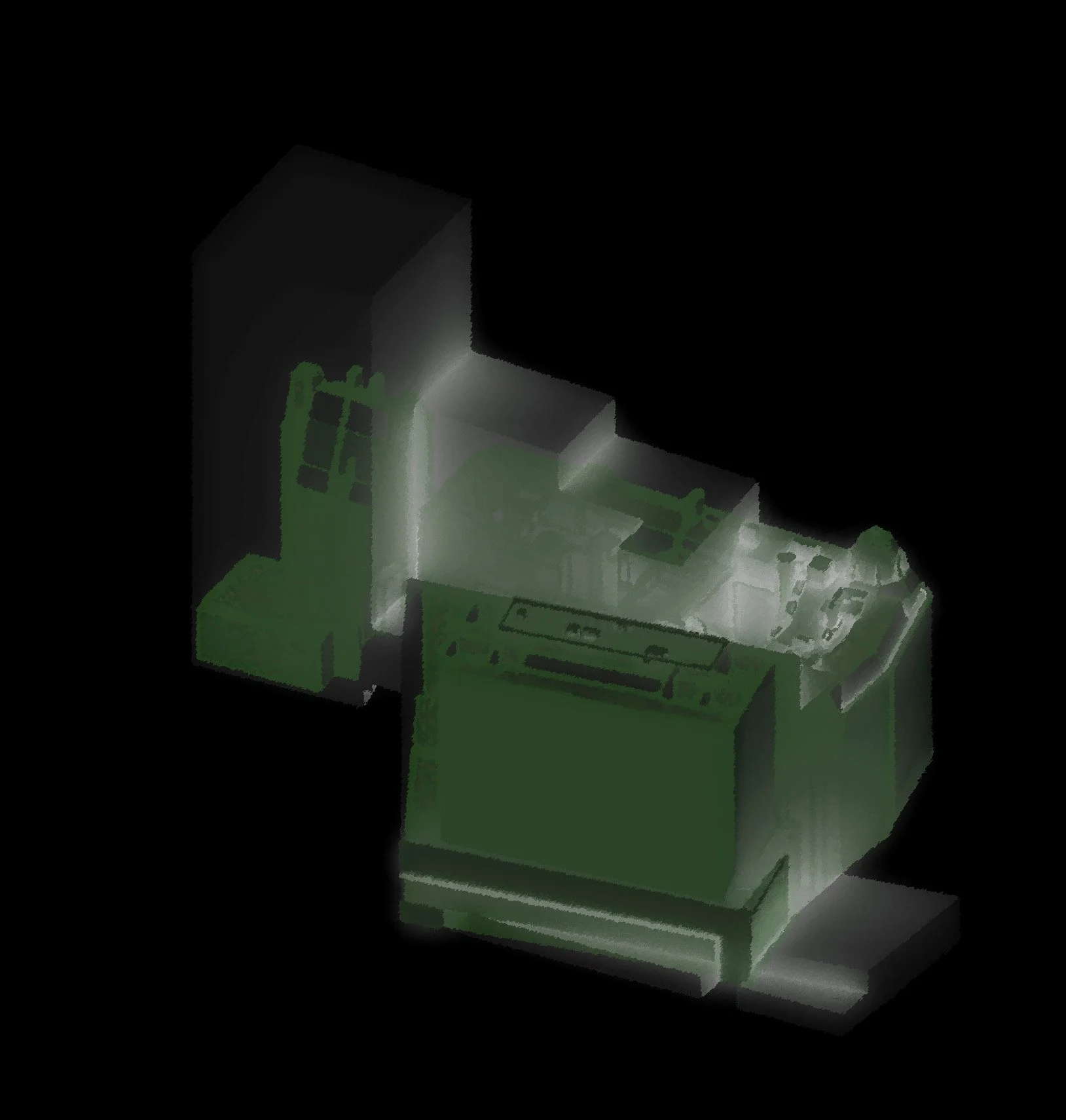 In green is the existing structure and buildings that reside within my intervention