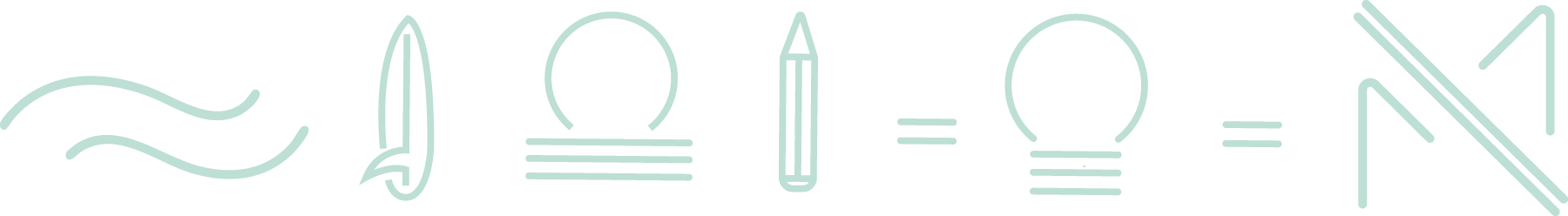 Lineære matematiske symboler og tegn, inklusive bølger, pil, cirkel, linjer og skrå streger.