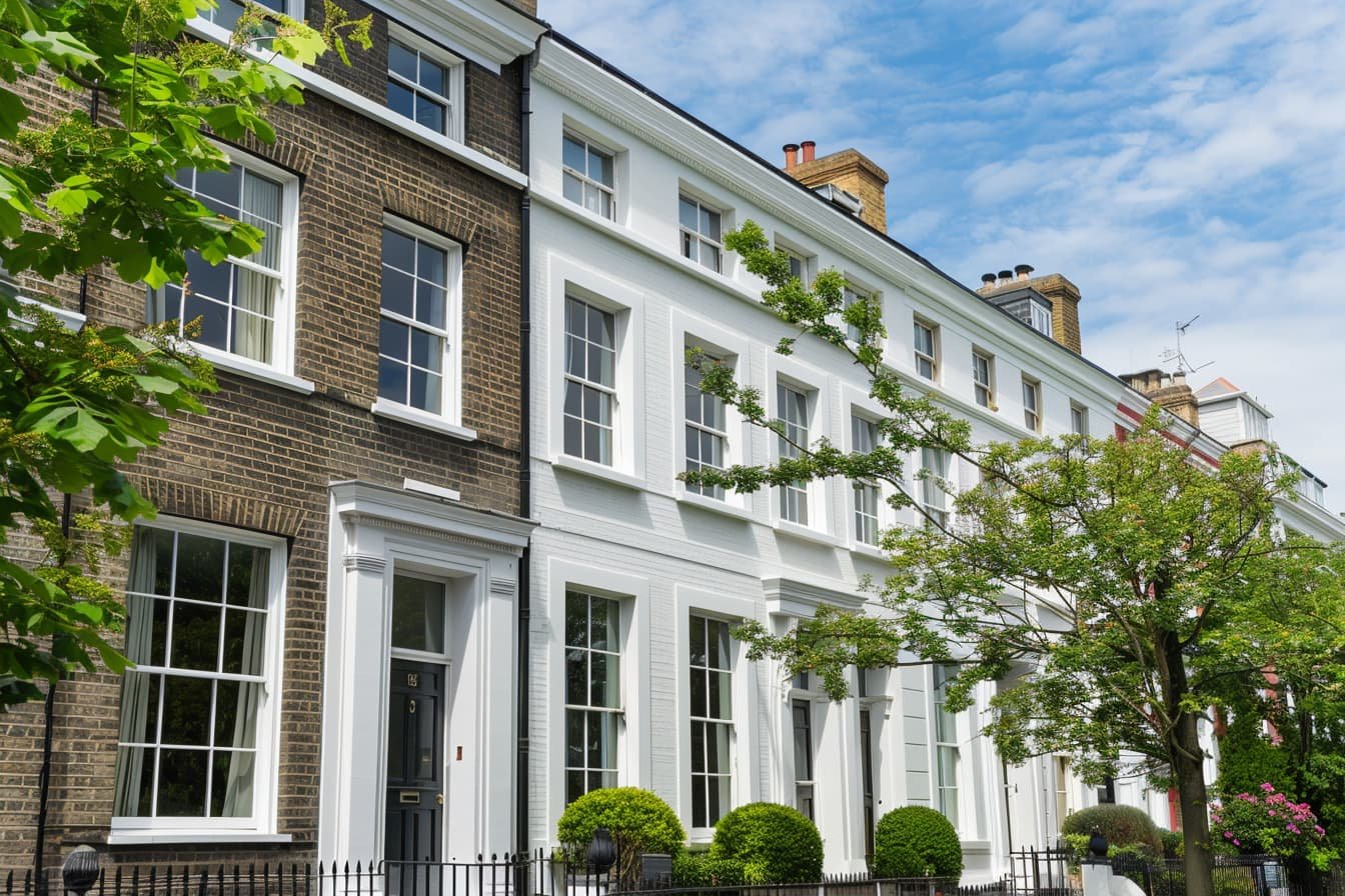 Professional spray technician applying advanced cladding coating to commercial building exterior using airless spray equipment.