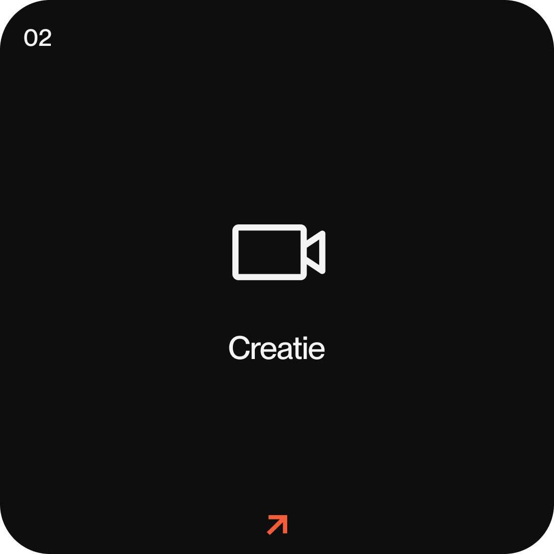 Scherm met creatieve camerafunctie, wit camerapictogram op zwarte achtergrond, met tekst "Creatie".