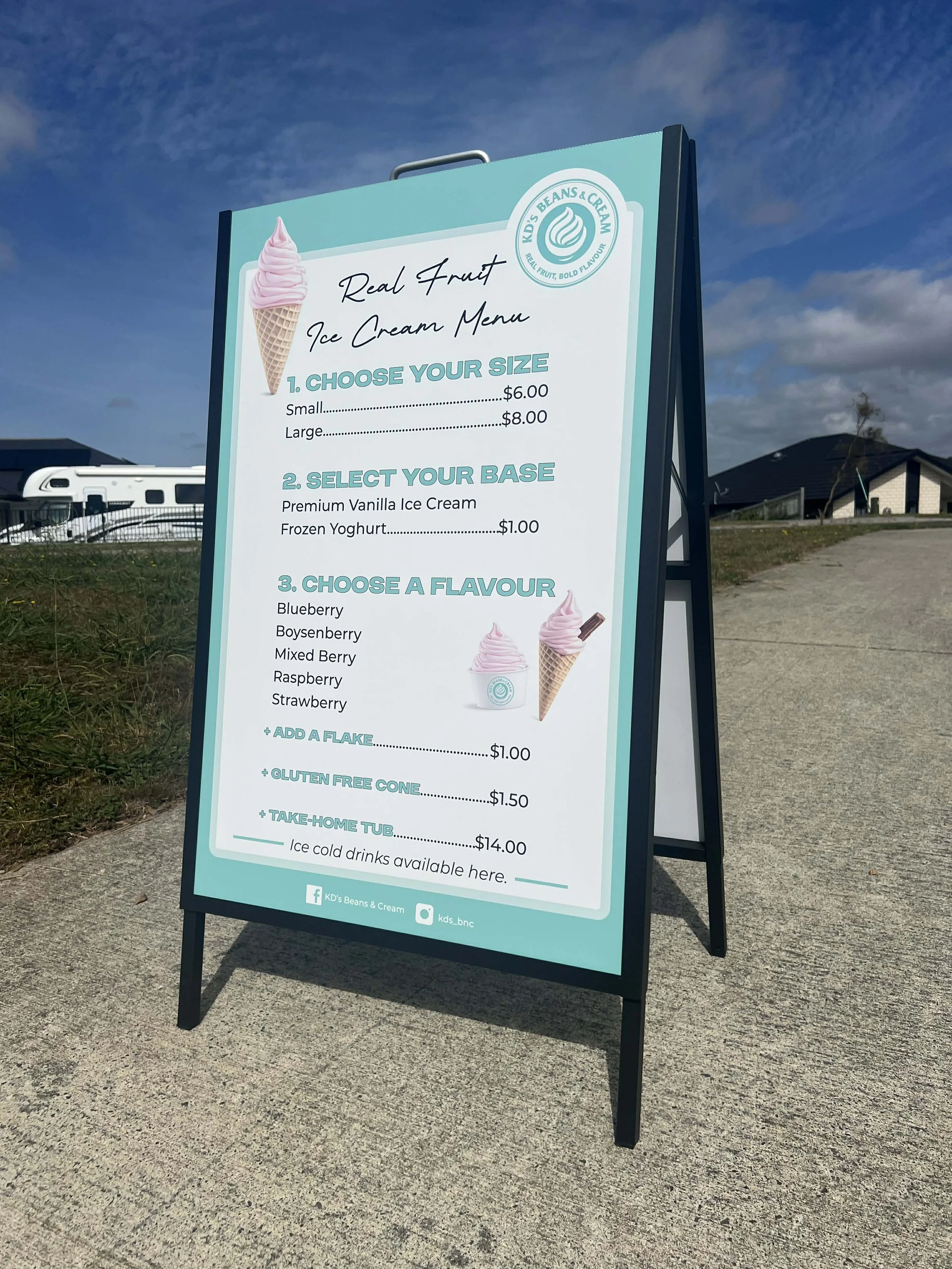 KD's Beans & Cream Ice Cream Menu