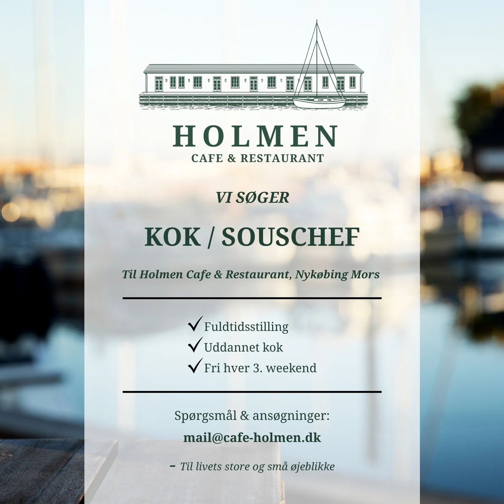 𝗩𝗜 𝗠𝗔𝗡𝗚𝗟𝗘𝗥 𝗘𝗡 𝗞𝗢𝗞 𝗧𝗜𝗟 𝗛𝗢𝗟𝗗𝗘𝗧 𝗩𝗘𝗗 𝗙𝗝𝗢𝗥𝗗𝗘𝗡 🍽️

Er du uddannet kok med passion for det gode h&aring;ndv&aelig;rk og lyst til at blive en del af et ungt, t&aelig;t team? 

Vi s&oslash;ger en kok med ambitioner om at udfy