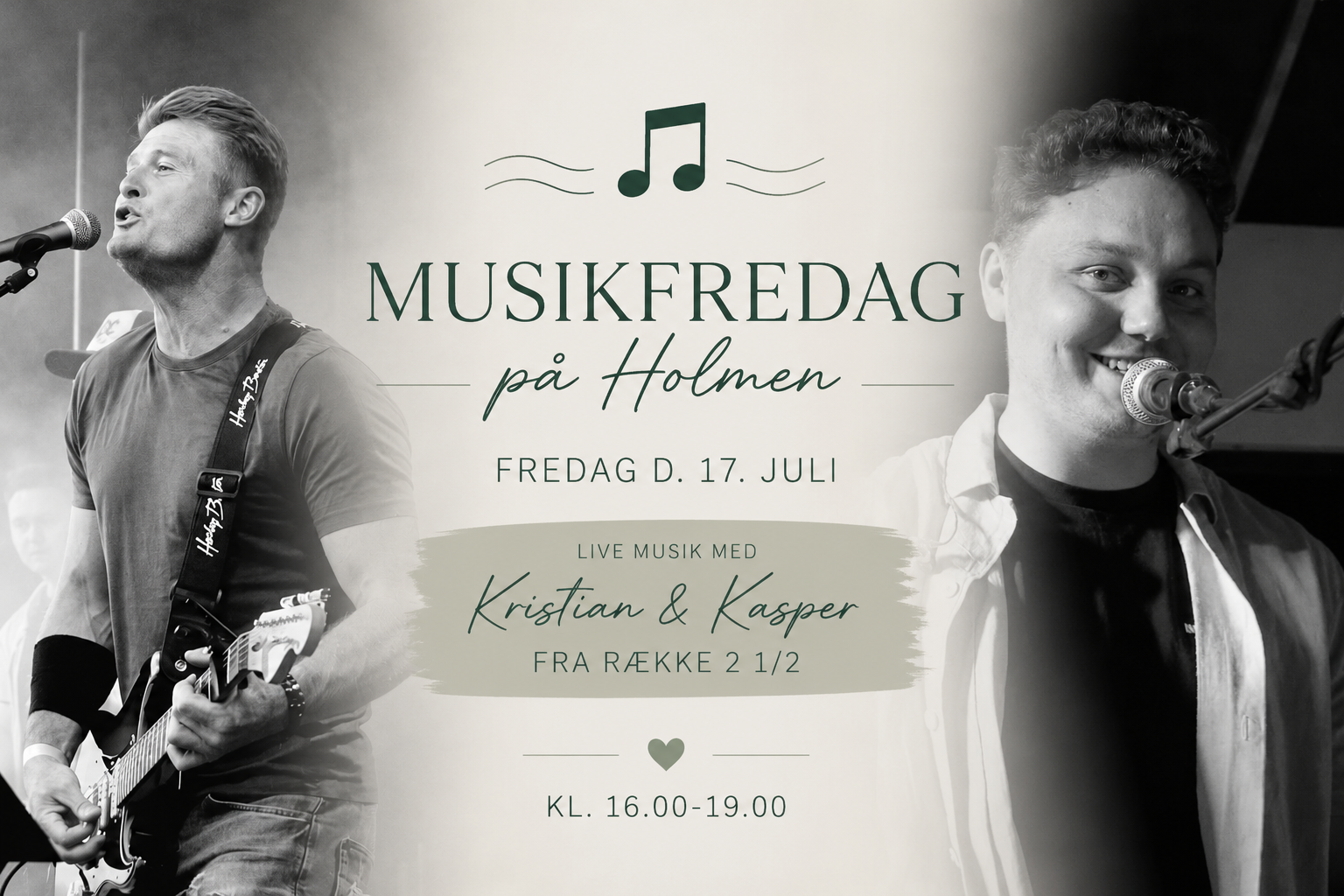 Musikfredag på Holmen - 𝗞𝗥𝗜𝗦𝗧𝗜𝗔𝗡 & 𝗞𝗔𝗦𝗣𝗘𝗥 𝗙𝗥𝗔 𝗥Æ𝗞𝗞𝗘 𝟮 𝟭/𝟮