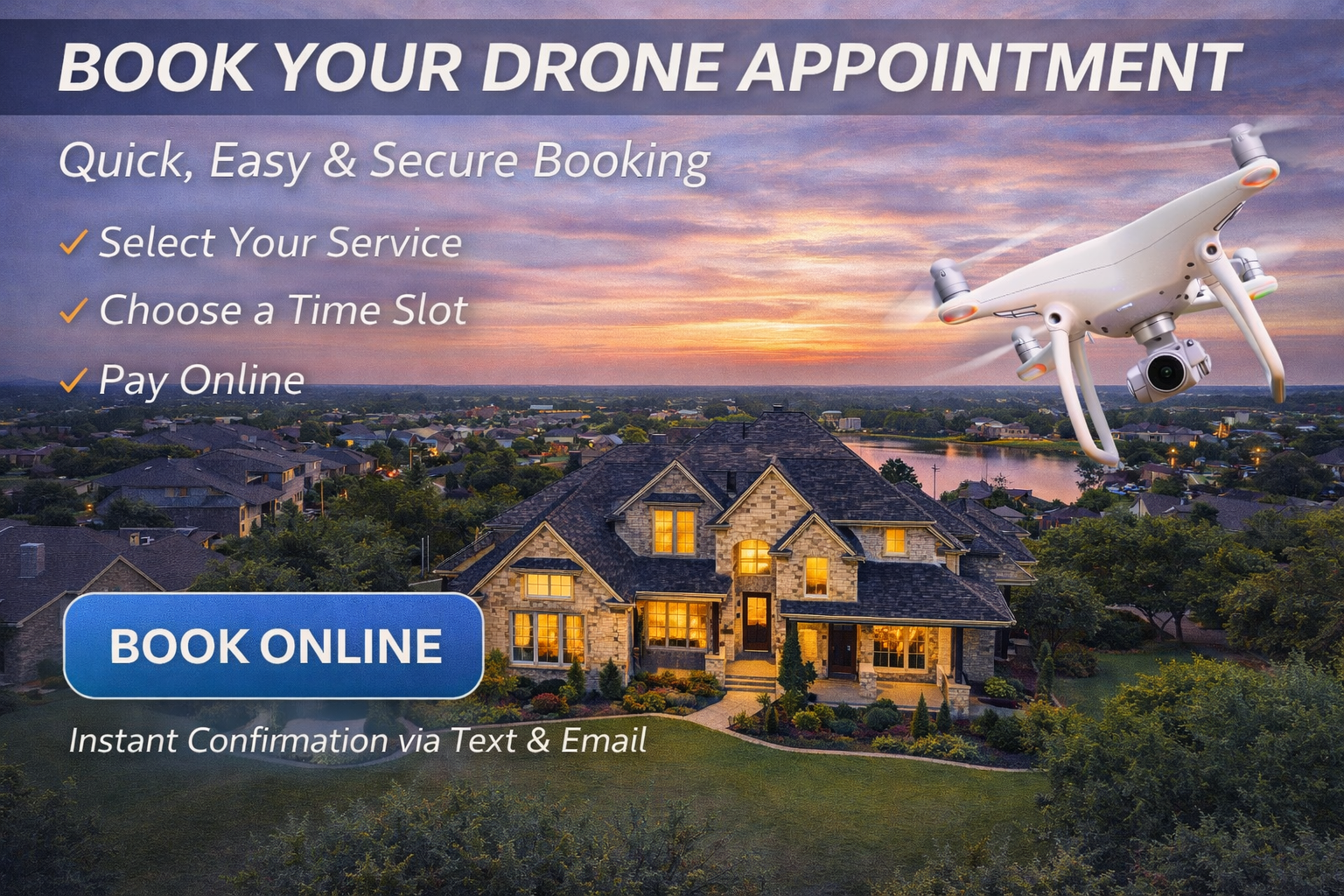 Book your drone appointment with Lone Star Aerial Media featuring FAA Part 107 certified drone photography and videography for real estate in Denton County and the DFW Metroplex.  Online booking for professional drone photography and videography serv