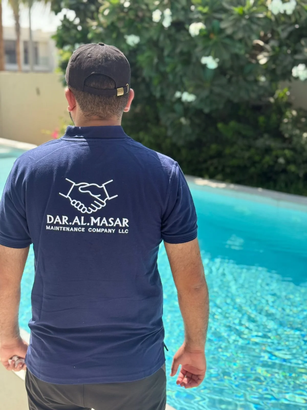 Swimming pool cleaning and maintenance services.