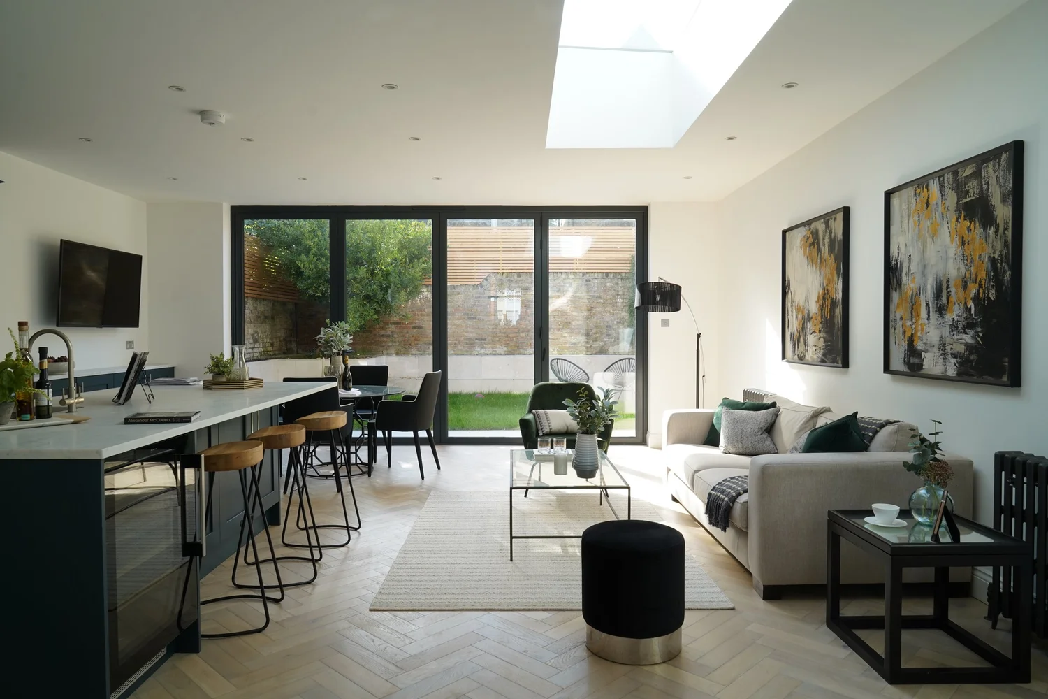 Gorst Road open-plan kitchen and living area leading towards a garden.