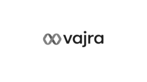 Vajra logo with symbol and text on a black background.