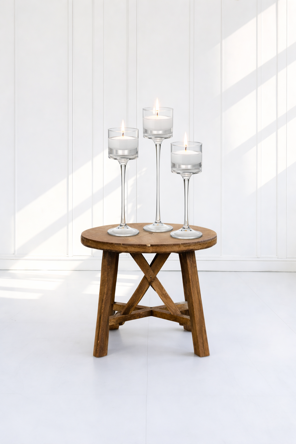 Large Stemmed Candles Holders with Floating Candles - $18.00 to rent