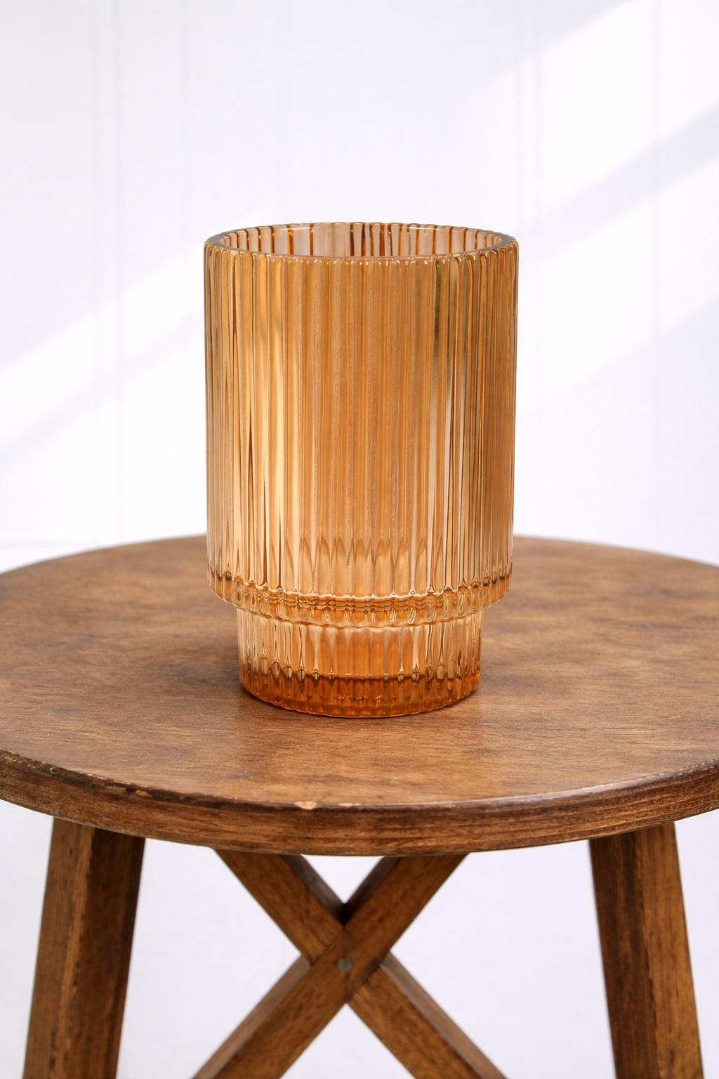Medium Amber Ribbed Candle Holders
