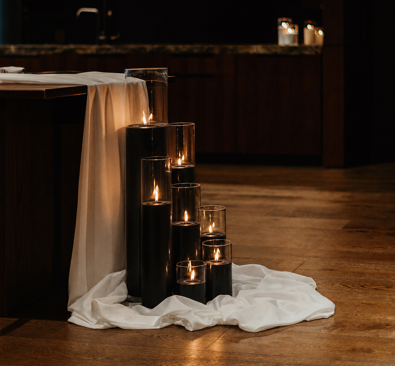 50 Black Sand Wax Cylinder Candles (10,12,14,16in Heights) - $350.00 (10 sets of 50 available)
