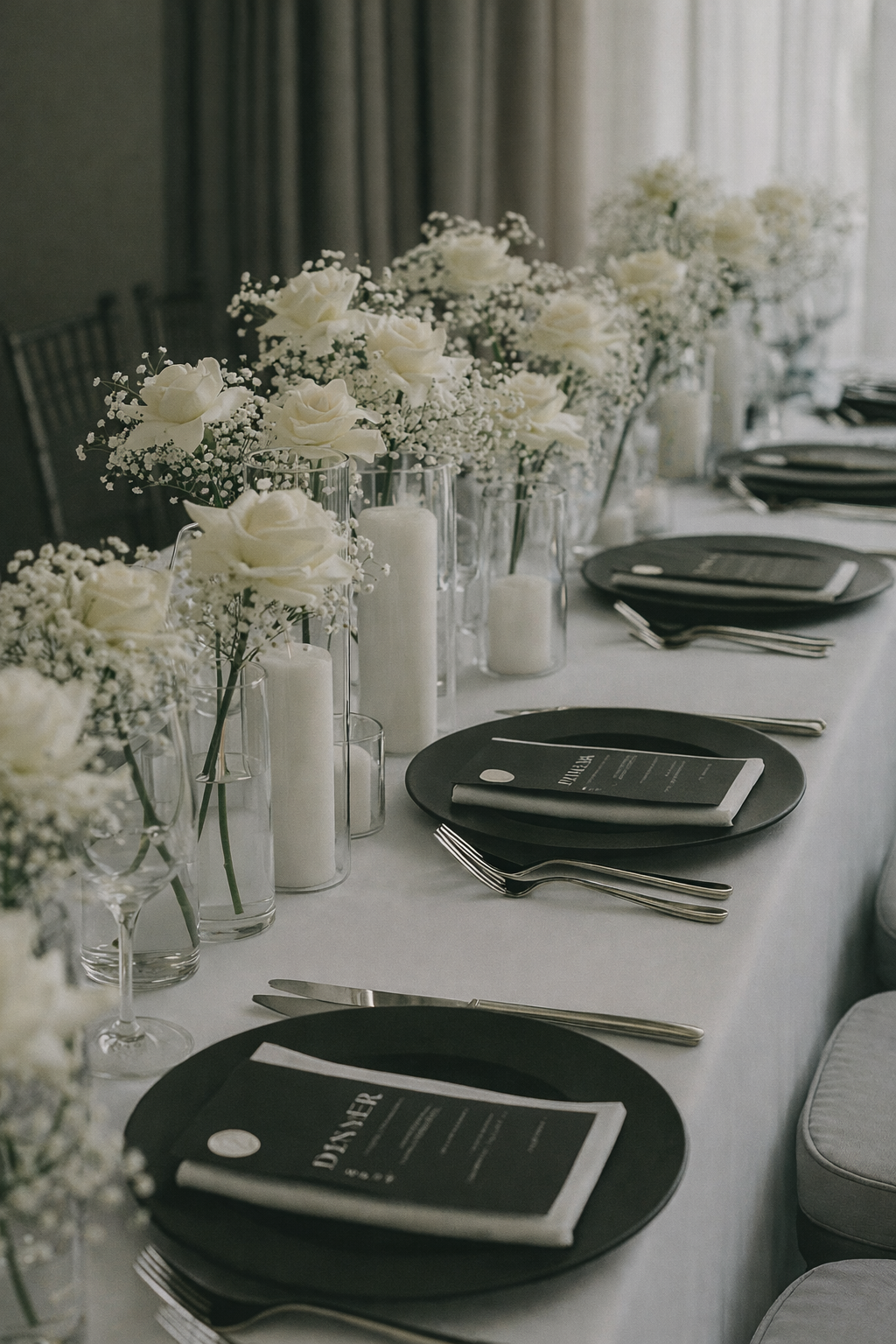 120 White Real Touch Rose/ Babies breath Bud Vases (240 Roses total)